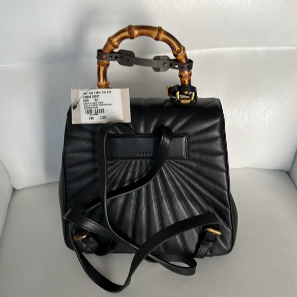Gucci Backpack ; Size Small ; Black Leather ; Bamboo Handle New/Unused - Picture 2 of 8